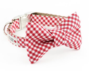Red Gingham Bowtie Dog Collar