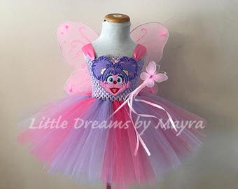 Abby Cadabby inspired tutu dress wings, wand and hairlip, Abby Cadabby birthday party inspired outfit size nb to 14years, small adult tutu