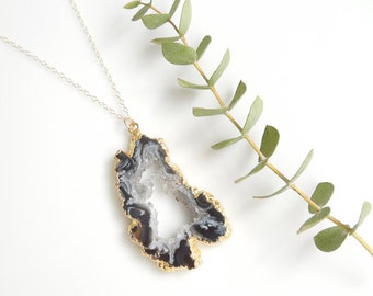 Geode Necklace in Gold - Drusy Necklace - Druzy Jewelry - OOAK Jewelry