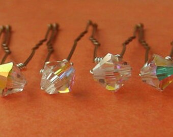 Crystal AB Bridal Hair Pins, Wedding Hair Pins, Crystal Hair Pins, Crystal Bobby Pins, Swarovski Hair Pins, Veil Hair Pins - Set of 6 6mm