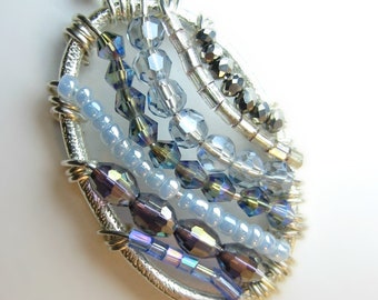 Dawn Sky Blue Ombre Swarovski Crystal Wire Wrap Silver Earrings