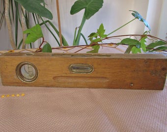Vintage Wood Level, Wooden Spirit Level, Primitive Wooden Level Tool, Rustic Carpenters Tool, Antique Wood Level, Bubbles Tool