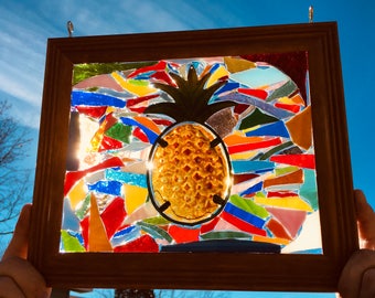 Pineapple Stained Glass Window Art Suncatcher