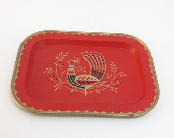 Vintage 1960's Fancy Bird Small Metal Tray