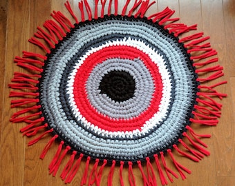 Crochet Round Rug - Boho Meditation Mat, Upcycled Hiking Gear