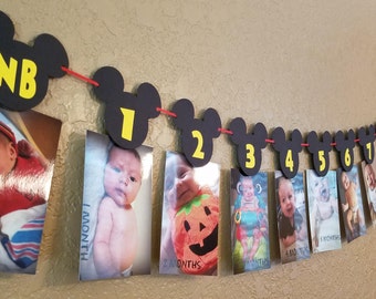 Mickey Mouse Birthday Month Banner | Mickey Mouse 1st Birthday Party Decorations | Birthday banner | Baby Shower banners Mickey mouse ears
