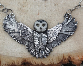 Owl Necklace / Owl Pendant / Owl Jewelry / Laura Mears Owl / Laura Mears / Owl Statement Piece / Rainforest Jasper / Moon Necklace