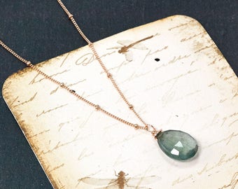 Moss Aquamarine necklace, Moss Aquamarine pendant, Minimalist necklace, March Birthstone, Layering Necklace, Gift for Her, Handmade jewelry