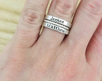 Stacking name rings - Mothers Day Gift for mom - personalized stack rings - sterling silver bead ring - mothers name rings - stacked rings