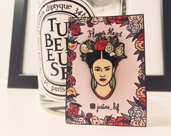 Flower Head Brooch / Frida Kahlo inspired soft enamel Pin