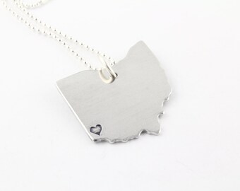 Ohio Necklace - State Outline Necklace - I Love Ohio Necklace - Graduation Gift for Graduate - Cincinnati Necklace - Columbus Necklace