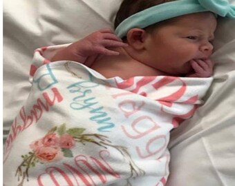 Personalized Baby Blanket, Baby Blanket with Name, Baby Girl Monogrammed Blanket, Birth Announcement Blanket, Personalized Swaddle Blanket