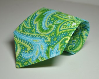 Mens Neckties Boys Necktie Me and Matilda Everyday Necktie Island Blue and Green Paisley