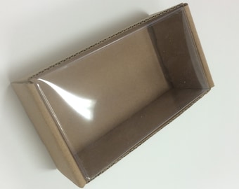 Heavy Kraft Cardboard Boxes set of 12 - Clear Top - 4 3/4 x 2 5/8 x 1 5/8 - Perfect Size for Smal Gifts or Packaging