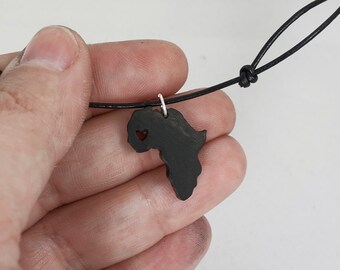 Ebony Africa necklace heart ebony pendant Africa pendant Africa map Adoption jewelry