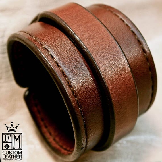 Leather cuff Bracelet brown handstitched custom crafted for YOU in New York by Freddie Matara