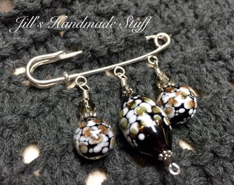 Beaded Shawl Pin- Wire Kilt Pin- Handmade Jewelry- Scarf Pin- Beaded Brooch- Mother's Day Gift