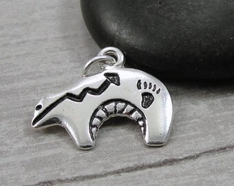 Heartline Bear Charm - Silver Plated Heartline Zuni Bear Charm for Necklace or Bracelet