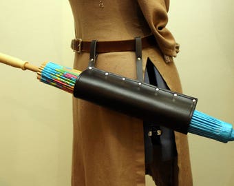 Black Steampunk Leather Parasol Holster