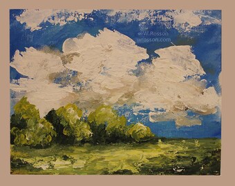 Textured Clouds, Field, Trees, Landscape Painting, Original Art, Original Painting, Wall Art, Home Decor, Office Art, Winjimir, Clouds