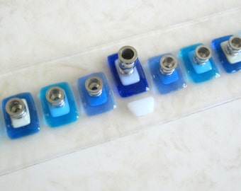 Menorah, Fused Glass Hanukkah Menorah in Turquoise, Blue and White, Chanukia, Modern Menorah, Jewish Wedding Registery