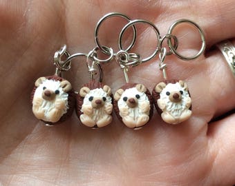 Hedgehog Stitch Markers (prickle of 4 polymer clay miniature sculpted animal knit, crochet accessories)