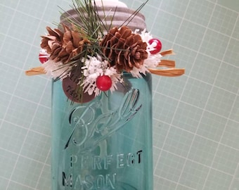 Holiday Blue Mason Jar Soap Dispenser Vintage