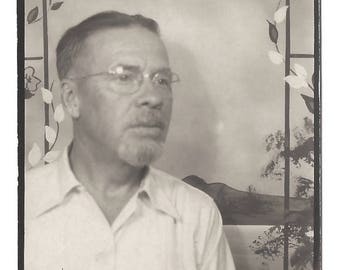 Vintage Snapshot "Ron" Goatee Rimless Eyeglasses Thoughtful Pose Photobooth Snapshot Found Vernacular Photo