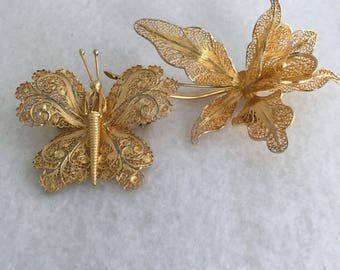 Orchid Butterfly Portugal 925 Sterling Silver Gold Wash Brooches Lovey Floral Flower And Butterfly Pin Brooches Hallmark