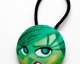 Disgust Inside Out Fabric Covered Giant Button Ponytail Holder