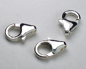 Sterling Silver Lobster Clasps No Ring 10mm Trigger Clasp 3 pcs. LC-100