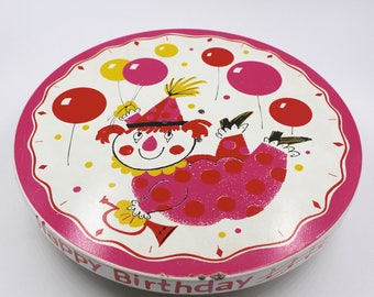 Sweet Vintage Musical Cake Stand - PInk Girl Clown with Balloons - Plays Happy Birthday - 1960s Fabcraft - Baby Birthday - Girl Birthday