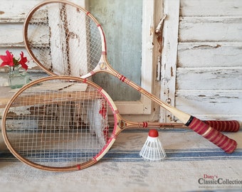 Dekoratives altes Federballspiel ~ alte Holzschläger ~ Federball ~ Badminton ~ Queen Schläger ~ ht2302