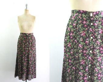 Vintage 1990s 90s Floral Midi Skirt 90s Floral Skirt 80s Floral Skirt 80s Midi Skirt 90s Midi Skirt Cameo Silhouette Small Size 2 Siz