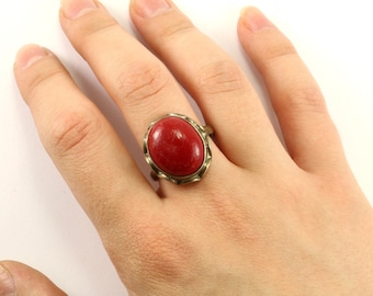 Vintage Oval Red Jasper Ring 925 Sterling Silver RG 1309