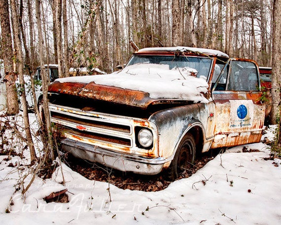 1968 Chevy C10 Truck in the Woods with Snow Photograph