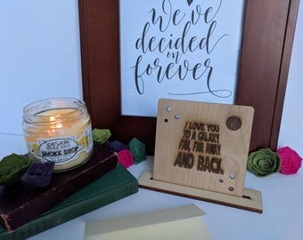 Wood Card- I love you to a galaxy far, far away and back {Star Wars, death star, Jedi, The Force, Valentines Day, Greeting card, Free Stand}