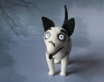 Sparky Frankenweenie. Needle Felted Sparky. Frankenstein Tim Burton. Gray Dog. Big Eyes. Soft Sculpture. Miniature.Made to order.