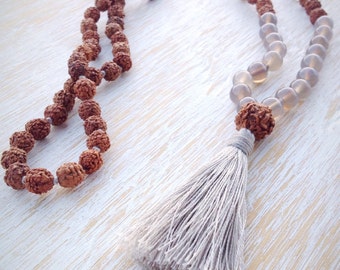 LAST ONE! Agate Rudraksha Mala, Mala Beads 108, Mala Necklace, Mala Bead Necklace, Gemstone Mala, Buddhist Mala Beads, Mala Beads 108