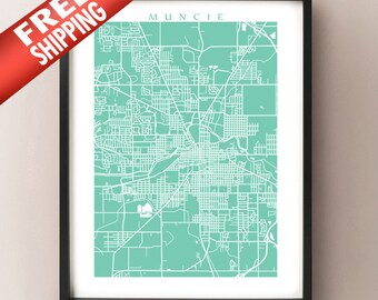 Muncie, IN map art print