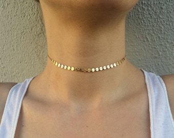 14k gold filled/ Sterling Silver Coin Choker disc choker sequins choker necklace
