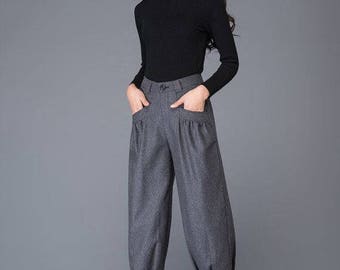 Cropped pants, wool pants, pants, skinny pants, winter pants, long pants, womens pants, handmade pants, grey trousers C999