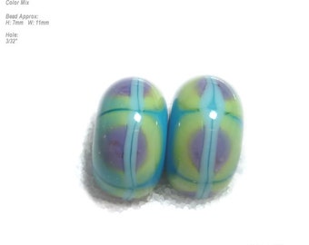 PAIRS 97 Lampwork Bead Pair Handmade Turquoise Blue Green Purple - Matched beads - Set of 2