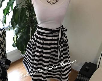 Mini/ Knee Length Skirt- Black & White Stripe