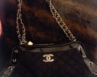 Black designer inspired quilted nylon shoulder purse