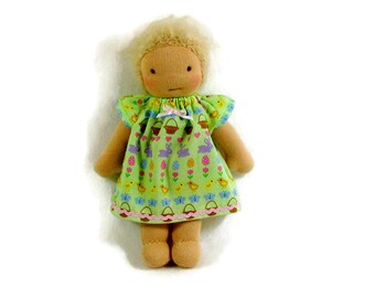 8 inch Waldorf Doll Dress, 9 in Waldorf Light green Doll Dress, 8 in baby doll clothing, petite doll dress, tiny doll clothes
