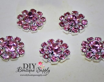 Tiny PINK Rhinestone buttons Crystal buttons Embellishment Flatback Baby Headbands Bow flower centers invitations 10 pcs 12mm 640a033