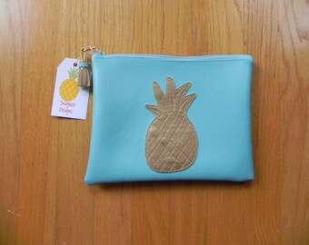 Aqua with metallic gold pineapple bag