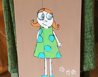Painting girl on reclaimed wood.
