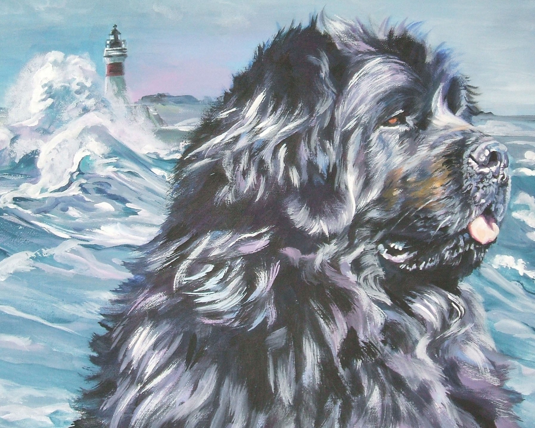 Newfoundland dog art CANVAS print of LA Shepard painting 8x10